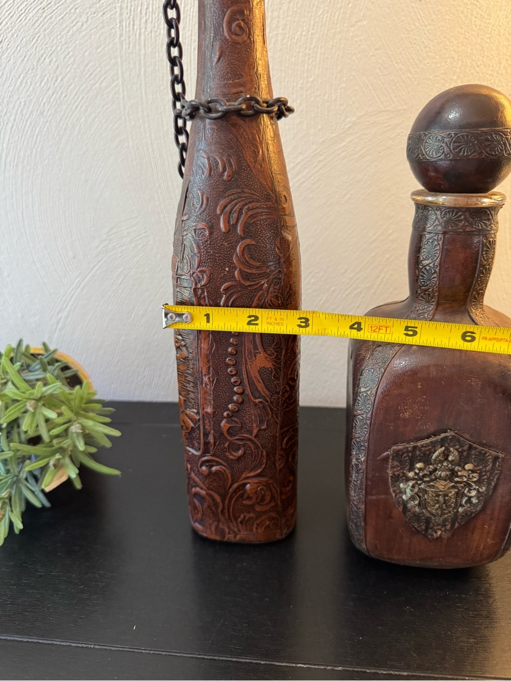 Vintage leather wrapped glass decanters - Picture 13 of 13